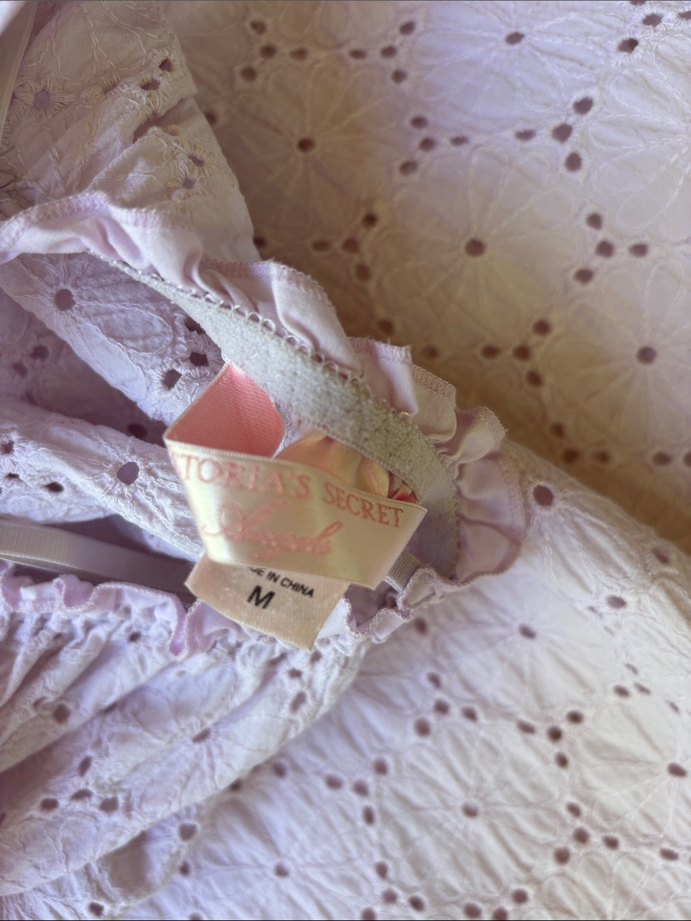 Vintage Y2K Victoria’s Secret Angel Eyelet Babydoll Cotton Mini Dress Slip Lilac - Picture 16 of 17
